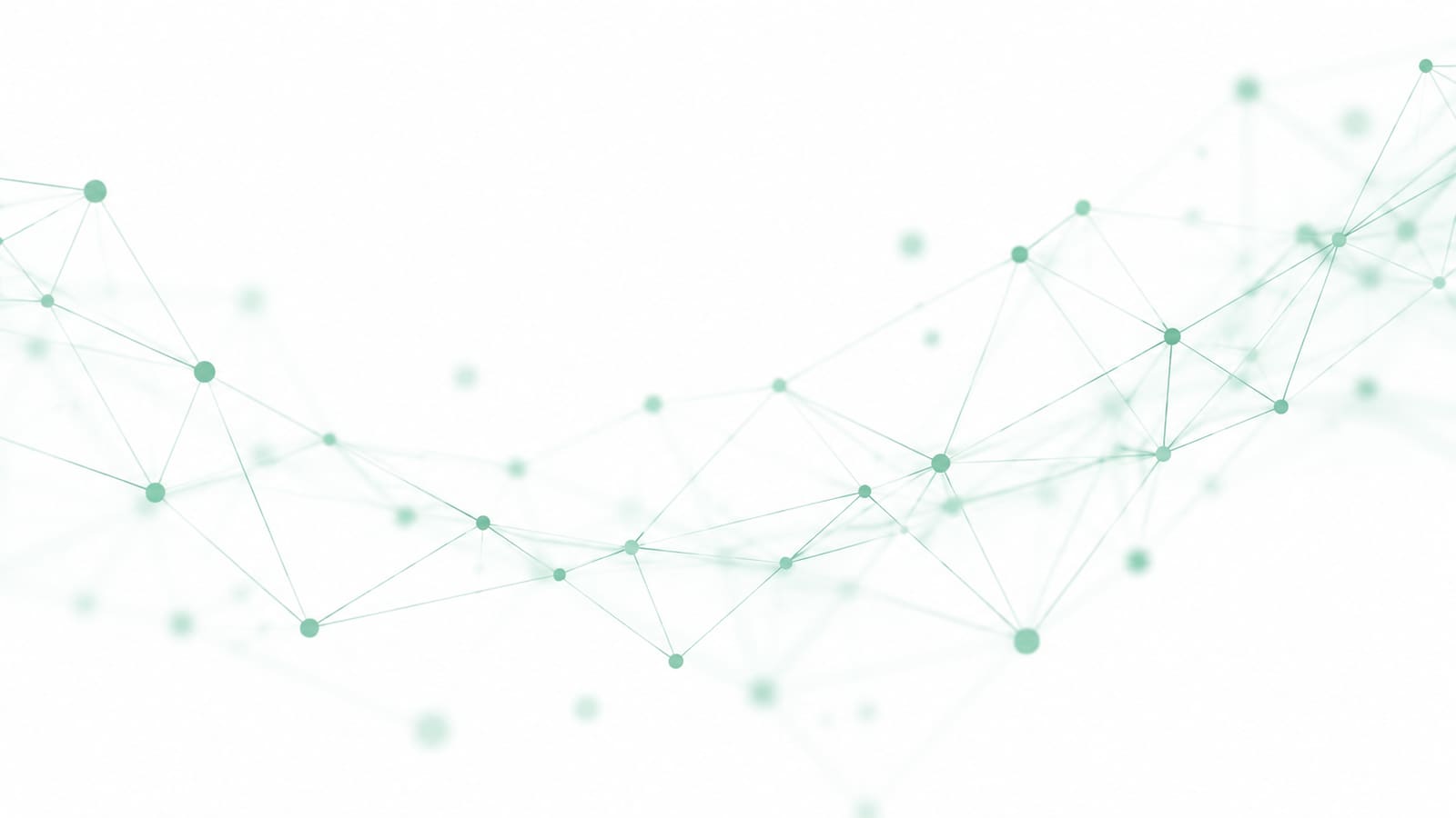 Ilustración abstracta de líneas y nodos en verde menta conectados sobre fondo blanco