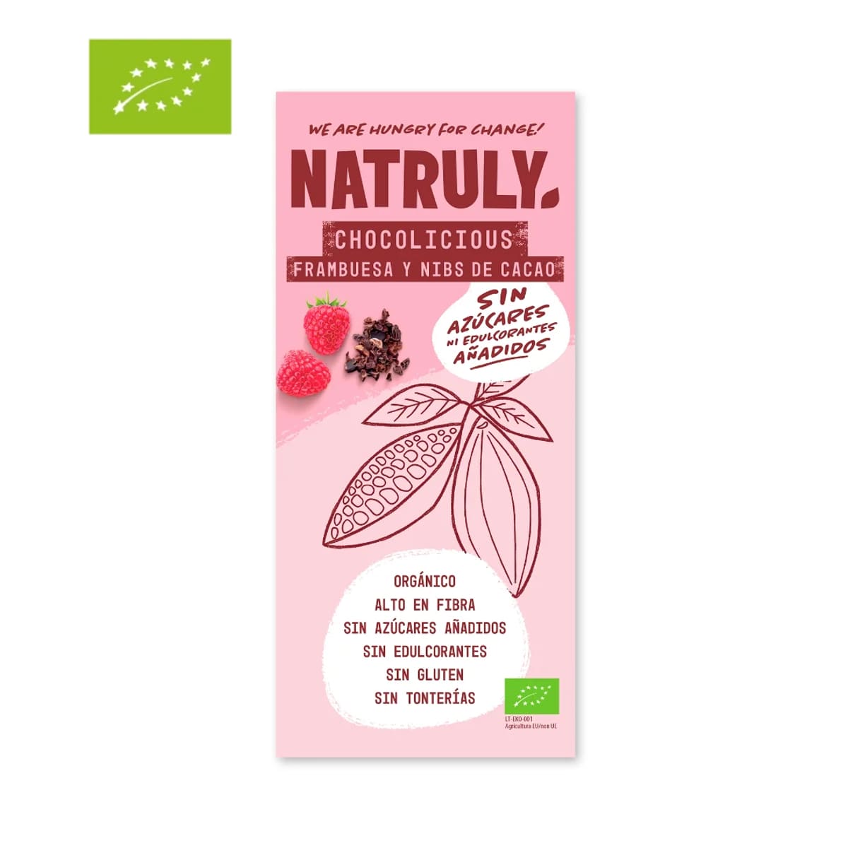 Envase de Chocolate con Frambuesas y Nibs de Cacao, Natruly