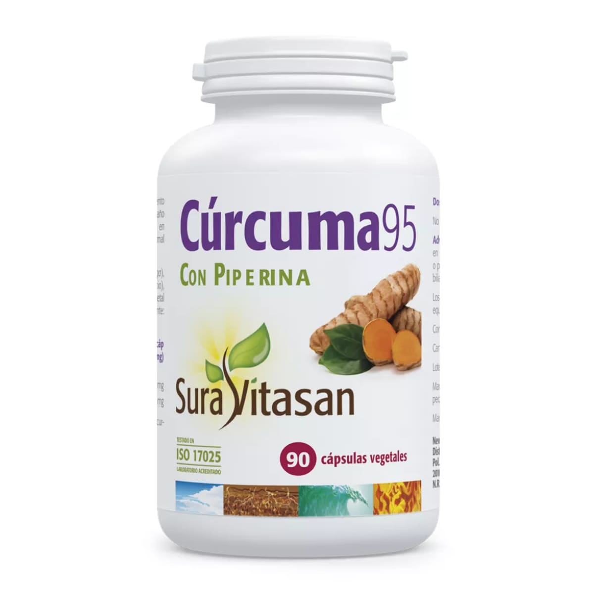 Envase de Cúrcuma 95 con Piperina 90 cápsulas, Suravitasan