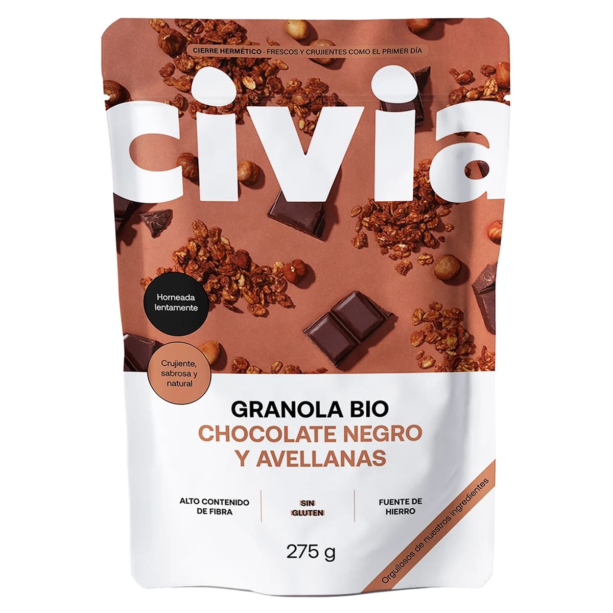 Envase de Granola BIO Chocolate Negro y Avellanas, Civia